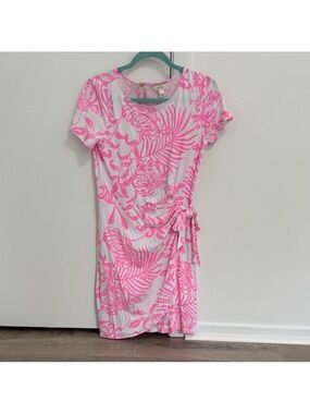 Lilly Pulitzer White Dress with Hot Pink Tropical Print and Side Tie